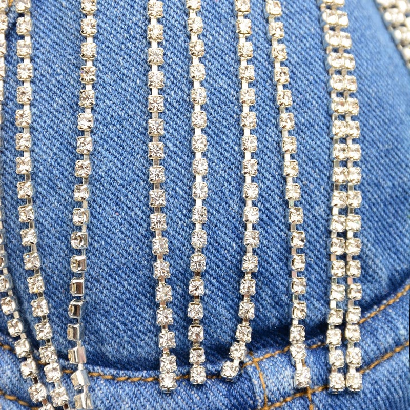 ELLACCI Women's Tassel Rhinestone Denim Bustier Crop Top Jean Corset Top Bra Blue Small - Image 5